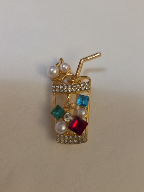 Fashion Jewelry Jewelry - Gold-Tone Cocktail Brooch with Pink, Blue & Green Stones